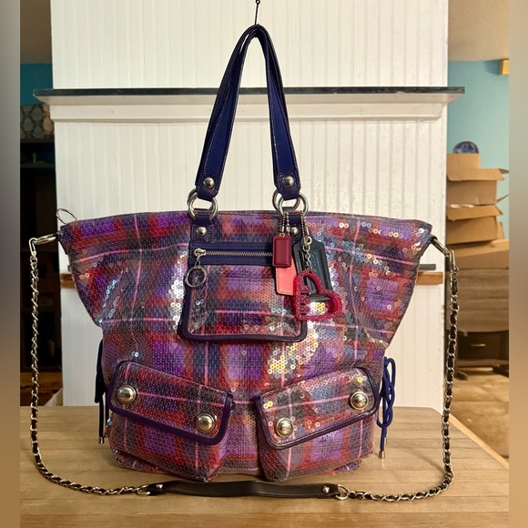 Coach Limited Edition Vintage  Poppy Tartan Sequins Spotlight Shoulder Tote Bag - Picture 1 of 15